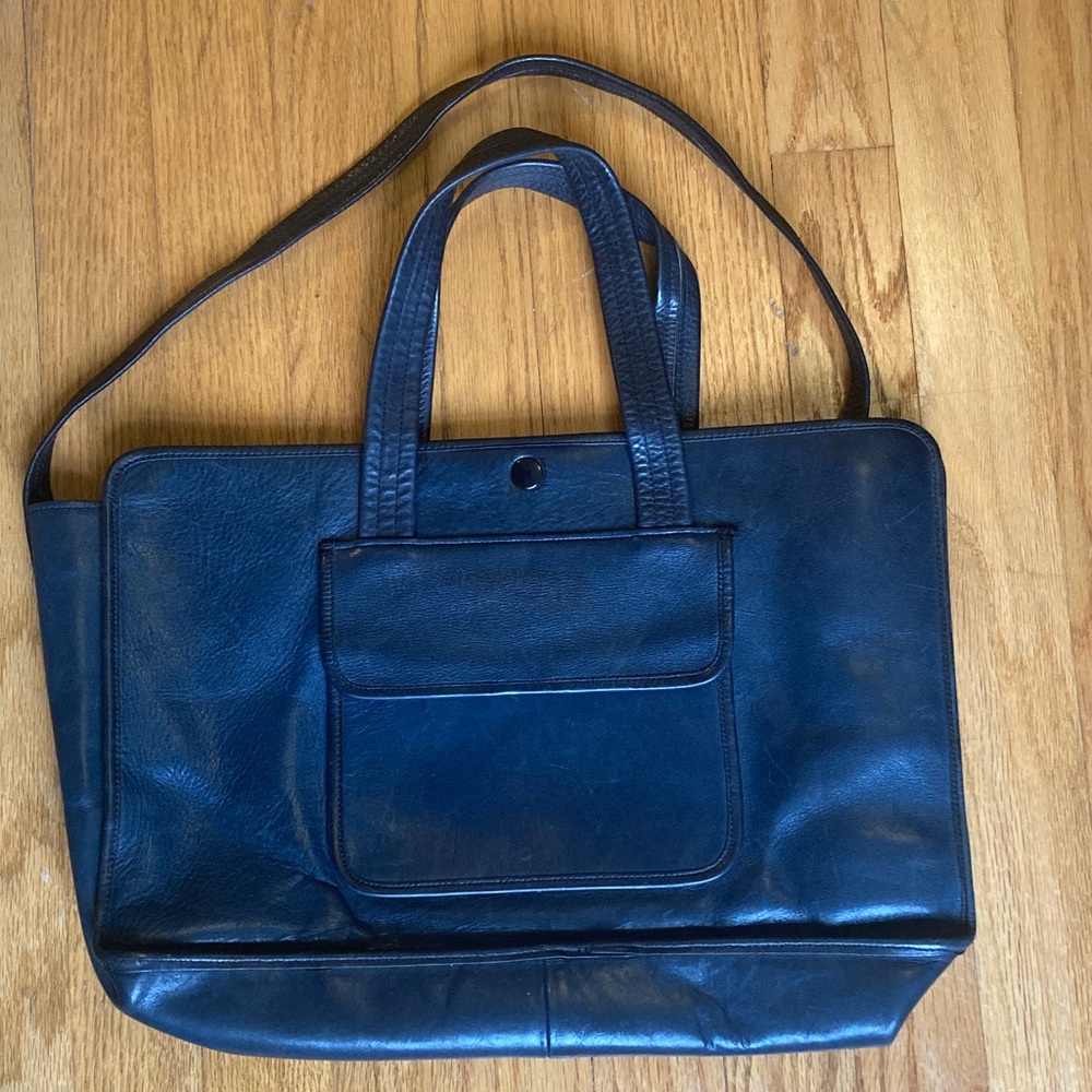 Vintage Navy Handmade Leather Large Tote Bag Handles & Shoulder Strap - Picture 5 of 15